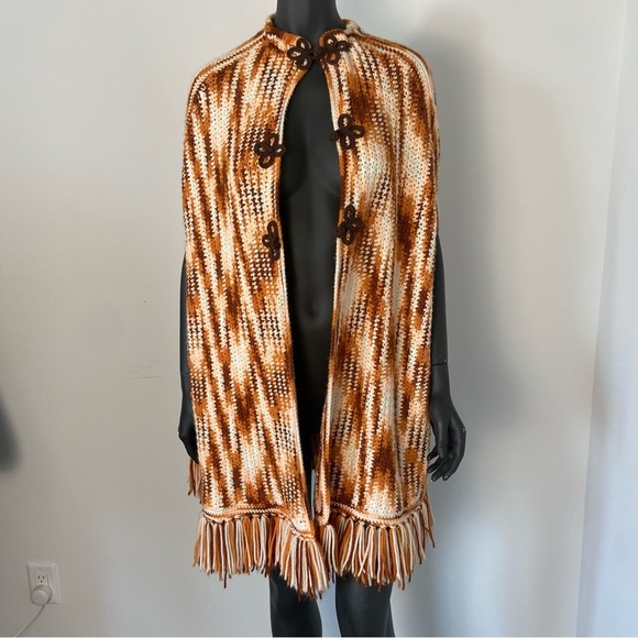 Hand Knit Western Tassel Cape Poncho - Picture 6 of 14